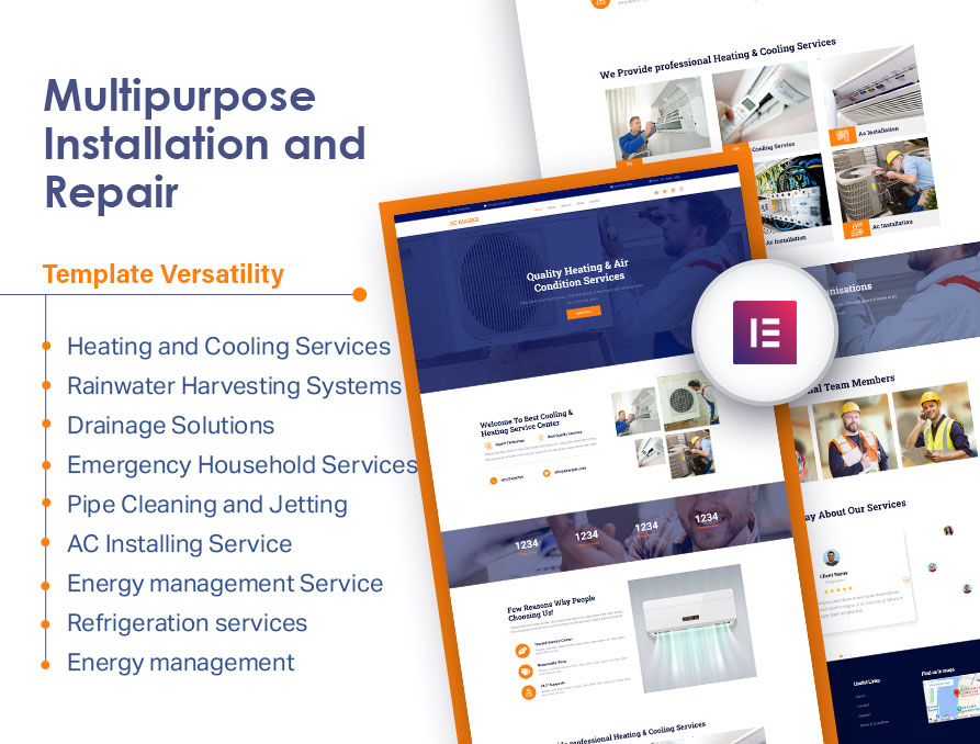 HSPCH AC Repair Services & Solution One Page WordPress Theme